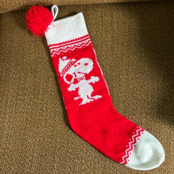Red and White Christmas Stocking with Snoopy in Santa Hat - Picture 1 of 6